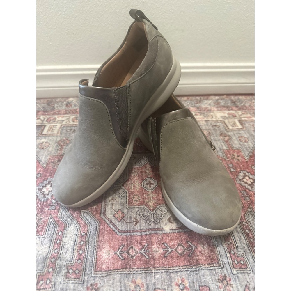 Earth Origins Grey Leather Slip On Loafers Metallic Bronze Zip Shoes Mens 11 - Picture 2 of 5